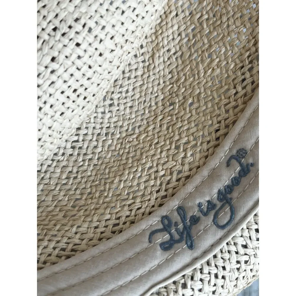 Life is Good Paper Straw Fedora Hat Floral Scarf Band Sun Hat Summer Coastal